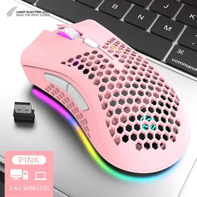 Hackathoner BM600 Pro Gaming Mouse - Wireless RGB Honeycomb