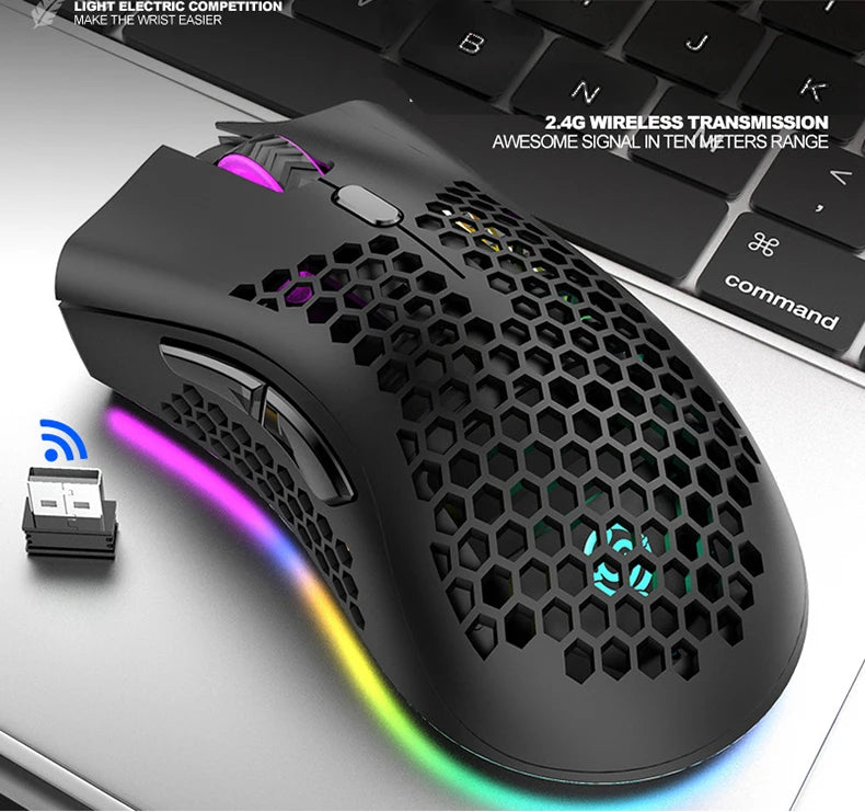 Hackathoner BM600 Pro Gaming Mouse - Wireless RGB Honeycomb