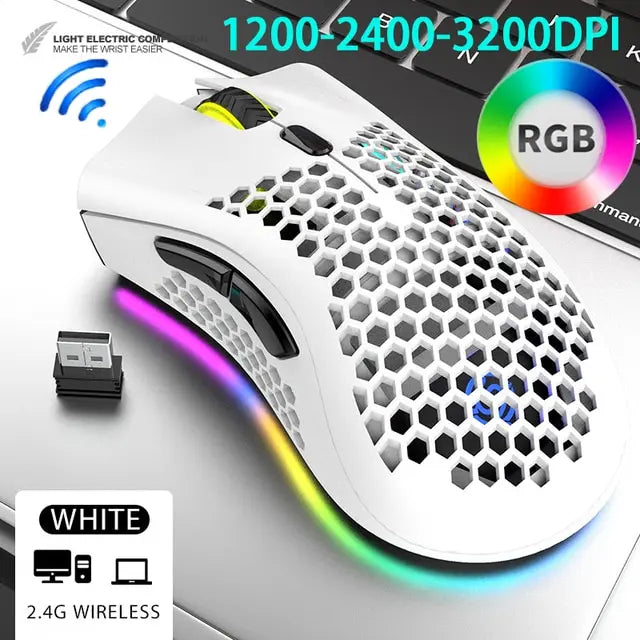 Hackathoner BM600 Pro Gaming Mouse - Wireless RGB Honeycomb