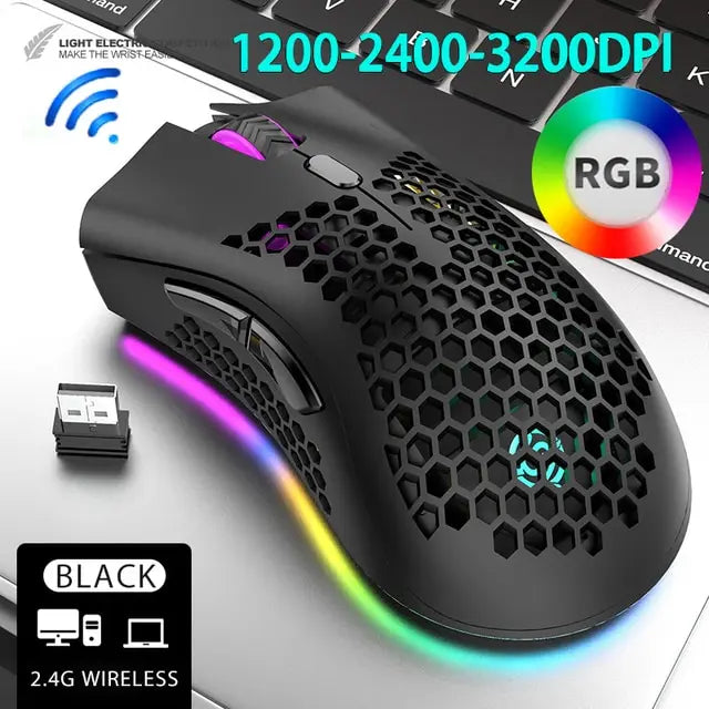 Hackathoner BM600 Pro Gaming Mouse - Wireless RGB Honeycomb